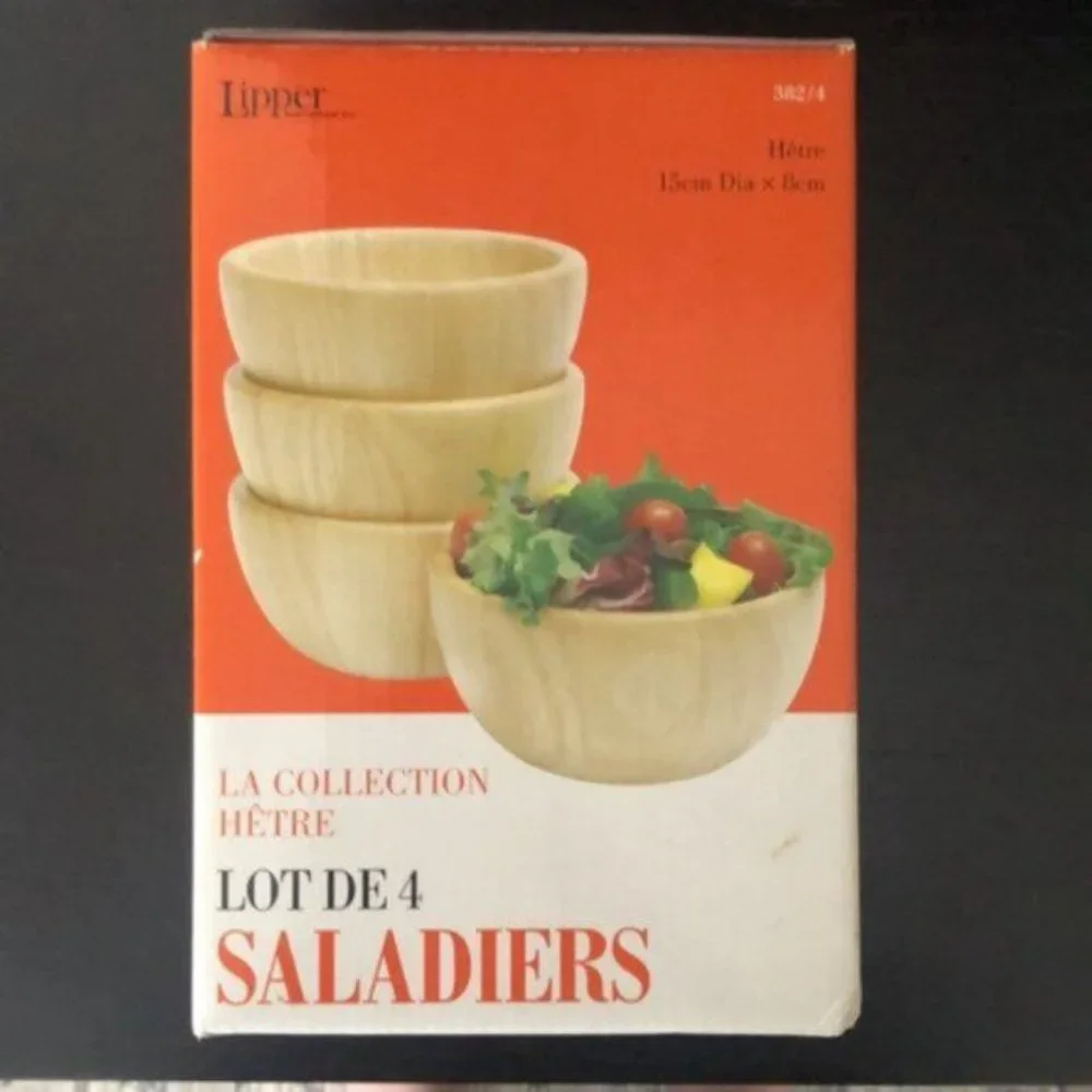 NEW Lipper Wooden Salad Bowls Collection Set of 4 Brown NEW